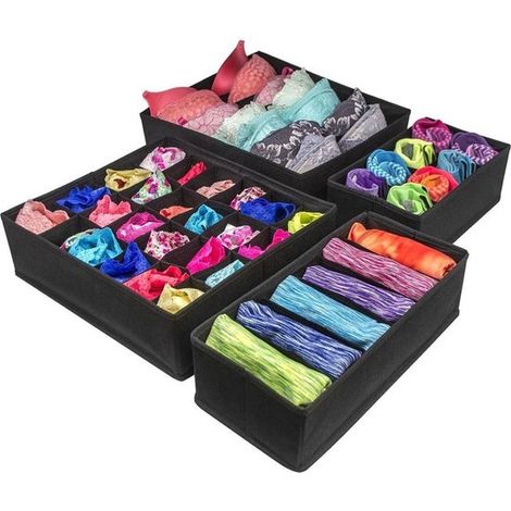 Boîte de rangement pliable pour sous-vêtements, style tiroir, avec séparateur pour chaussettes et culottes, ensemble de rangement grande capacité (2/4 pièces) (1/5)