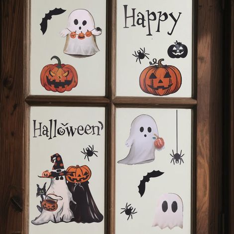 6 Feuilles Halloween Fenêtre Autocollant, 30x20cm Stickers Fenêtre Halloween Motif Citrouille Fantôme Vintage et Chauve-Souris Maléfique pour Décoration de Fête d'Halloween (1/5)