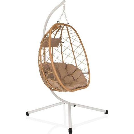 [GEBRAUCHT] B-Ware hjh LIVING COCOVA Hängesessel weiß/beige mit Kissen UV-beständig 98x114x188 cm (1/2)