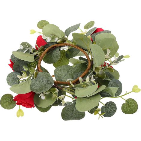 Couronne de bougies en rose artificielle verte (3 pièces) pour décoration intérieure (1/4)