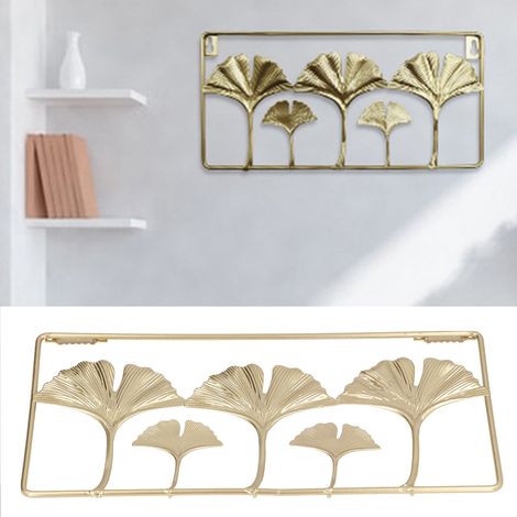 2 Pièces Décor Murale Feuille Métallique Dorée 3D, Cadre Moderne Minimaliste pour Salon Bureau
