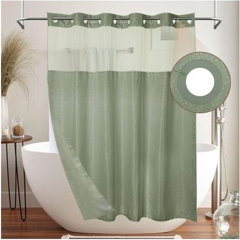 Rideau de douche en tissu résistant à l'eau et à la moisissure avec œillets et crochets, lavable en machine, 180 x 200 cm, vert (1/5)