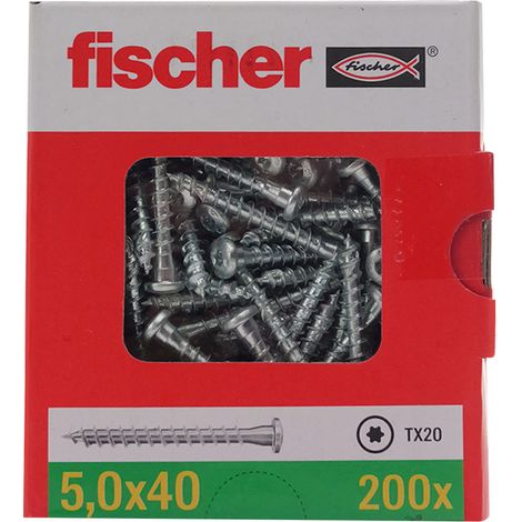 Fischer – Vis à tôle Power-Fast 5,0mm – Longueur 40mm – Lot de 200 pièces – Pour fixation métal sur bois tendre – Filetage Power-Fast pour prise rapide