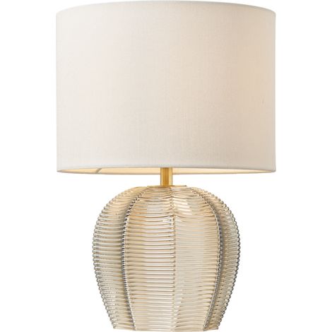 Litecraft Henrietta Herringbone Glass Table Lamp - Satin Brass, Champagne Tinted (1/5)