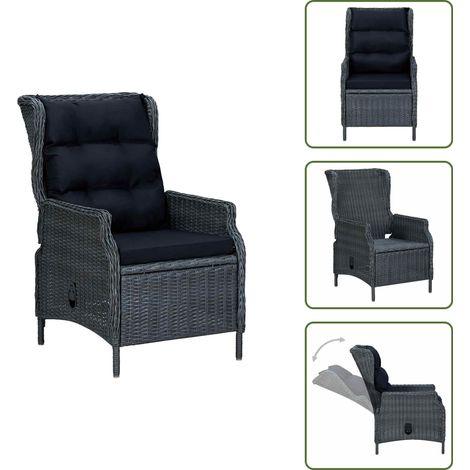Chaise inclinable de jardin coussins Résine tressée Gris foncé - Chaises De Jardin - Chaises Relaxantes - Mobilier De Jardin - Meubles De Jardin - Chaise Inclinable (1/5)