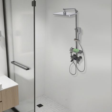 Set doccia con display digitale, set doccia da parete, grigio (1/5)