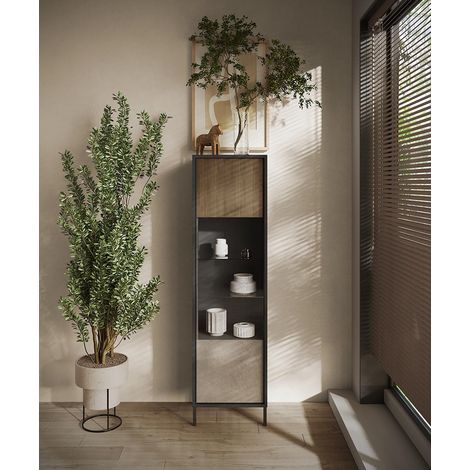 Vitrine 1 porte chêne mercure/gris argile Evoria (1/5)