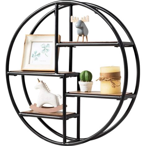 Mensola da Muro Design, Scaffale Rotondo da Parete, Libreria con 4 Ripiani Salvaspazio, per Cucina Camera da Letto Soggiorno, 55 x 55 x 11 cm (1/5)