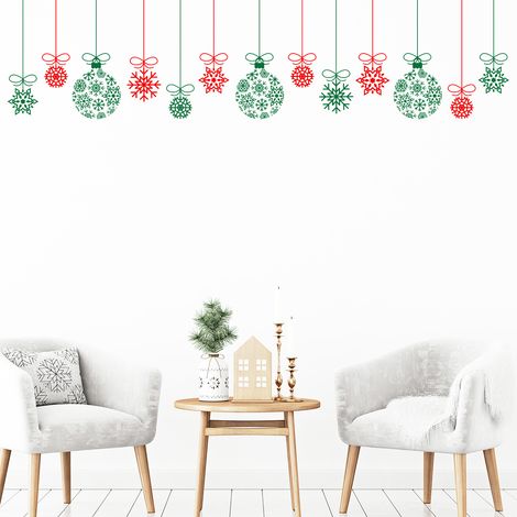 Sticker Noël guirlande boule de noël rouge et vert - Autocollants stickers adhésifs noël - décoration fêtes - 20x20cm (1/5)