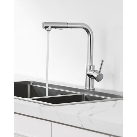 Anycee Max Robinet de cuisine avec douchette extractible, robinet d'évier rotatif à 360°, brossé