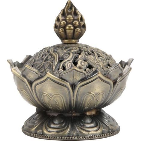 Brûleur d'encens en bronze antirouille design fleurs classique (1/4)