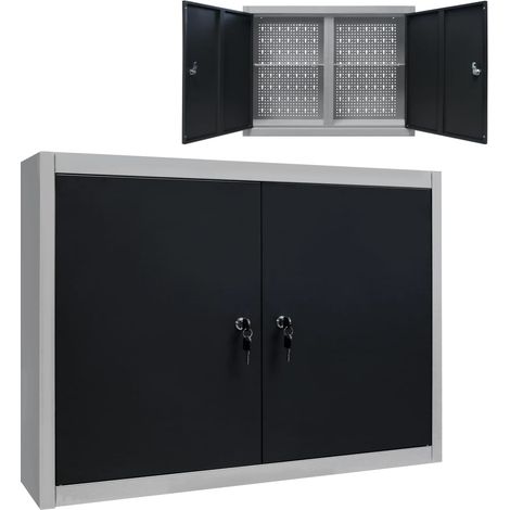 Armoire à outils murale, style industriel, en métal, grise et noire