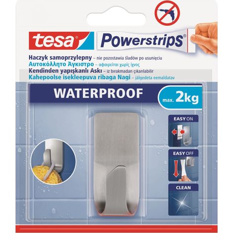 Crochet de salle de bain auto-adhésif TESA, étanche, en métal, jusqu'à 2 kg
