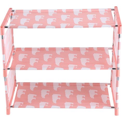 Porte-chaussures Sur Pied - 3 Niveaux - Structure Acier + Tissu Non Tissé - Anti-poussière - Pour Chaussures Sport Et Talons Hauts - Rose - 1 Pièce (1/5)