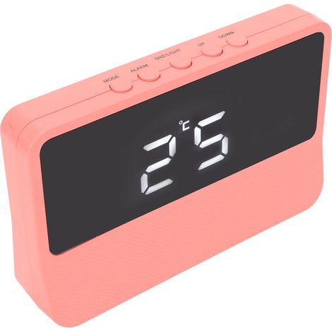 Réveil numérique LED rose – Horloge électronique miroir moderne, affichage haute définition, silencieux, design épuré, pour chevet (1/5)