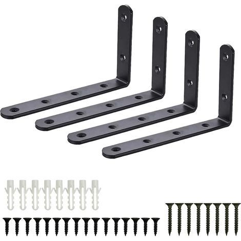 4-teiliges L-förmiges Montagehalterungsset – Schwarzer Edelstahl – Wandregalhalterung – Tragkraft bis zu 30 kg – Abmessungen 125 x 75 x 20 mm (1/5)