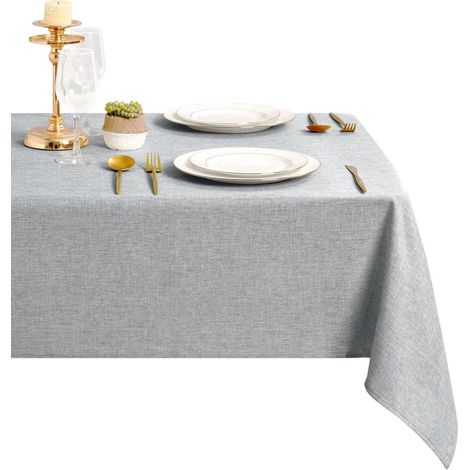 Nappe 135x160cm aspect lin lavable rectangulaire intérieur & extérieur gris clair
