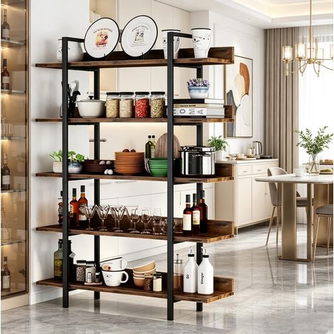 Bibliothèque industrielle 5 niveaux avec étagères de rangement et fond, en métal et bois, 105 x 33 x 180 cm, noir et brun rustique, pour salon ou bureau – CHICFURN (1/5)