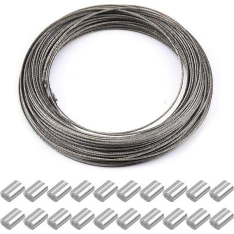 Câble en acier inoxydable - - 1,5 mm x 30 m - 20 manchons de sertissage - Très résistant - Acier inoxydable (1/5)