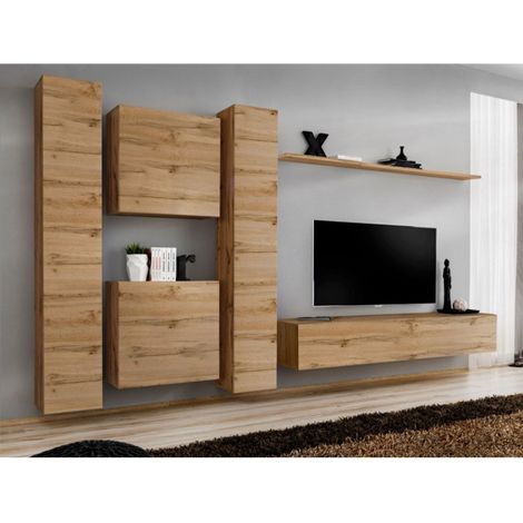 Meuble TV Mural Design "Switch VI" 330cm Naturel (1/4)
