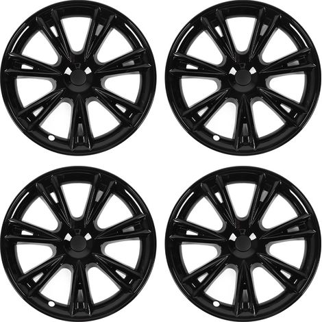 4 pièces capuchon de moyeu de roue style sportif réduisant la résistance au vent remplacement de protection pour Tesla modèle Y 19 pouces 2021 à 2023 noir brillant (1/5)