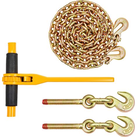Mophorn 3/8„-1/2“ Ratschen-Ladungsbinder & Ketten-Kit, 9200 lbs WLL, 3/8“ x 10' G80 Ketten mit Greifhaken, für Lkw-Abschleppung, Schleppen, Niederbinden, 2 Sets