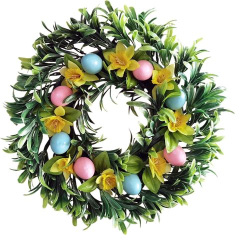 Guirlande De Pâques - Couronne Murale En Simili Fleurs Et Œufs - Décoration Porte Et Mur Salon Chambre - Lot De 1 (1/5)