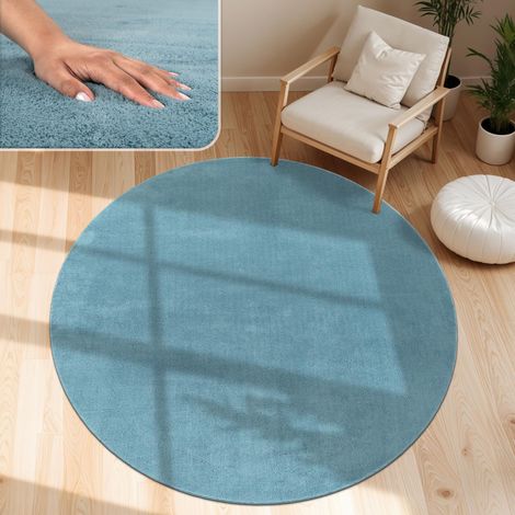 Tapis Salon Moelleux Ultra Doux à Poils Courts - Antidérapant, Lavable, Confort Idéal pour Salon et Chambre, Dimension:120 cm Rond, Couleur:Turquoise (1/5)