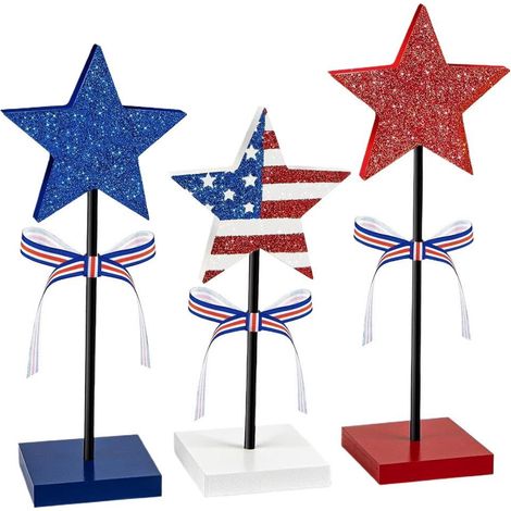 Ornement Patriotique - Décoration Bureau 4 Juillet - Centre de Table en Bois - Hauteur 21 cm 25 cm 29 cm - Lot de 3 (1/5)