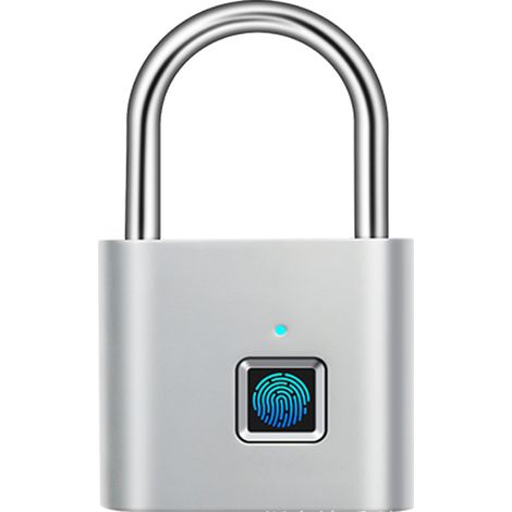 Cadenas à Empreintes Digitales, Serrure Rechargeable USB de sécurité Keyless de Sécurité Imperméable d'IP67 pour Utilisation en Intérieur Et En Plein Air, argent