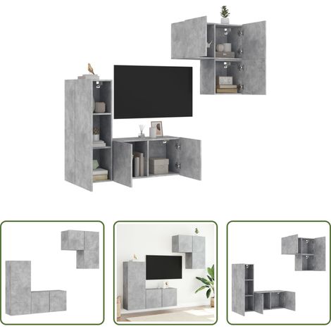 vidaXL Meuble TV - Unités murales TV 4 pcs gris béton bois d'ingénierie (1/5)