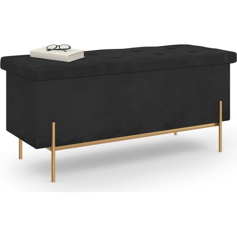 Idmarket – Banc d'entrée coffre rangement 100 cm – Velours noir capitonné – Pieds métal doré – Structure MDF robuste – Design chic et moderne