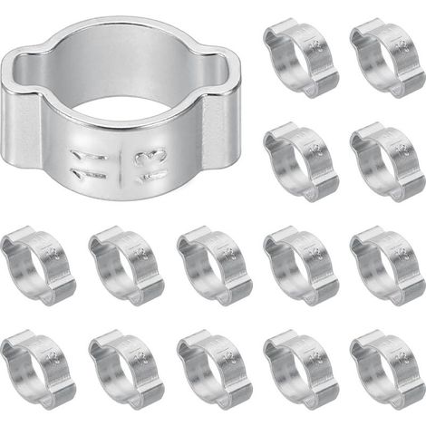CCYKXALot de 22 colliers de serrage à double oreille, 11–13 mm en acier inoxydable 304, anneaux de sertissage, colliers de serrage pour tuyaux de carburant (1/5)