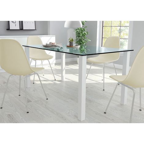 Norma-Table à manger 160x90 cm avec plateau en verre Pieds blancs (1/2)