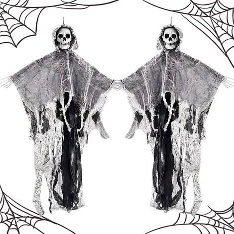 2pcs Halloween Decorations Hanging Skeleton Ghosts, Scary Skeleton Ghost Decorations, Outdoor Hanging Halloween Ghost for Haunted House, Escape Room Scene Decor (1/5)