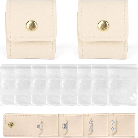 Lot de 2 Mini Sacs à Bijoux de Voyage, Pliables avec Bouton-Pression et 8 Pochettes à Bijoux en PVC pour Boucles D'oreilles Bagues et Colliers (1/5)