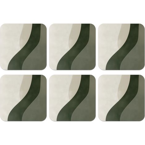 DESSOUS DE VERRE Lot de 6 Japandi - Vert - Abstrait - Moderne 10x10 cm (1/5)