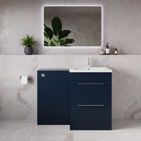 Napoli 460 Deep Blue 1100mm 2 Drawer Vanity Unit Toilet Suite with Glide Basin - 1100mm - Chrome 320mm HandleWithout Kingston Toilet Pan