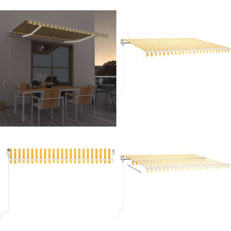 Auvent automatique capteur de vent/LED 400x300cm Jaune et blanc - Auvent Solaire - Abri Extérieur - Pergola Extensible - Parasol Électrique - Tonnelle Pliable - Home & Living (1/5)