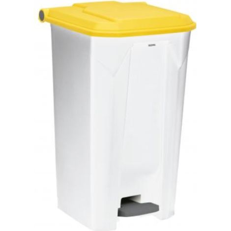 Poubelle à pédale Utilo - 100l - blanc / jaune (1/2)