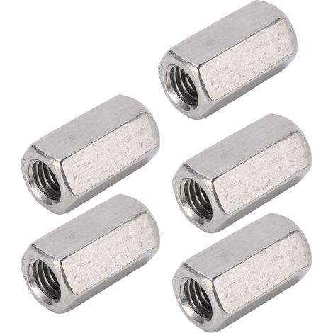 Lot de 5 écrous connecteurs hexagonaux M12 x 1.75 19mm L35mm en acier inox 304 argentés pour suspension (1/5)