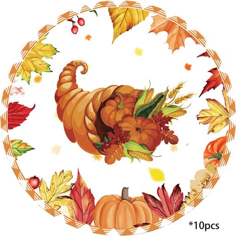 Assiettes En Papier - Motif Citrouille Et Feuilles D'automne - Pour Fête De La Moisson Et Réveillon - 10 Pièces - 25 Cm (1/5)