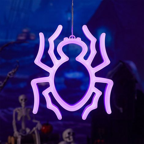 Luminaire Décoratif Halloween - Guirlande LED Néon avec Forme d'Araignée - Alimentation USB ou Piles - Pour Chambre Salle de Séjour Décoration Festive - 1 Pièce (1/5)