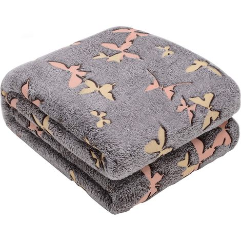 Kanguru, Plaid Pile, Grigio, Glow, singolo, si illumina al buio, Coperta divano microfibra, morbida divertente, Farfalle 130x150cm, Simpatico copriletto singolo bambina, idea regalo Natale Compleanno (1/5)