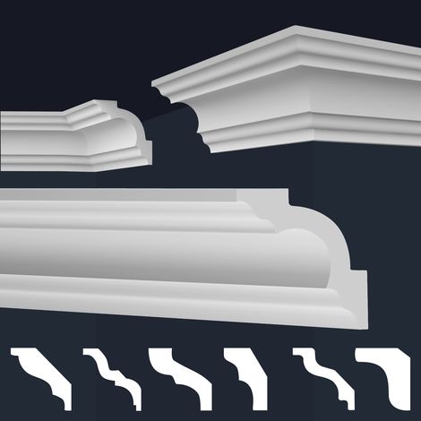 MARBET DESIGN Cornici in XPS Polistirolo Bianco per Soffitto e Pareti, Modelli di Cornici E-Cornici: E-16 / 96x96 mm, Modello di circa 20 cm