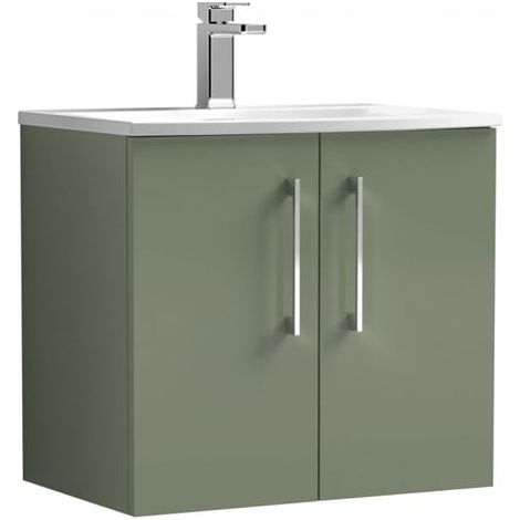 Nuie Arno Satin Green 600mm Wall Hung 2 Door Vanity Unit and Curved Ceramic Basin - ARN823G (1/5)