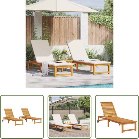 Akazienholz - Sonnenliege 2 pcs Braun 202 x 53 x 89 cm Massivholz Akazie (1/5)