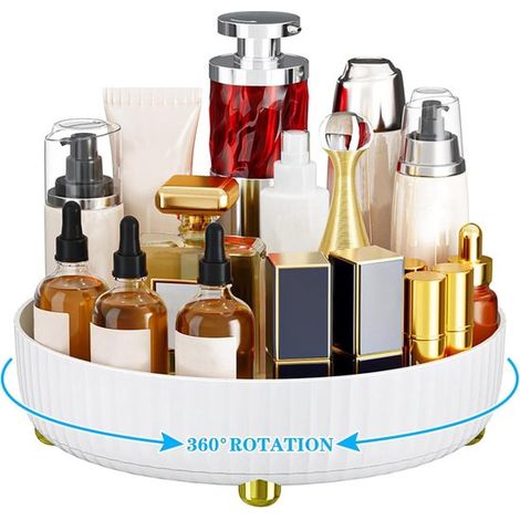 Scatola porta cosmetici girevole a 360° per camere da letto, bagni e toelette. Adatta anche per profumi. Colore bianco. (1/5)
