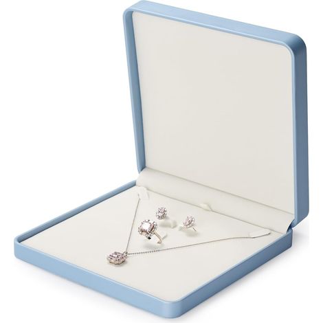 Boîte à bijoux multifonctionnelle en cuir bleu, idéale pour ranger bagues, boucles d'oreilles et colliers. Coffret cadeau pour bijoux. (1/5)