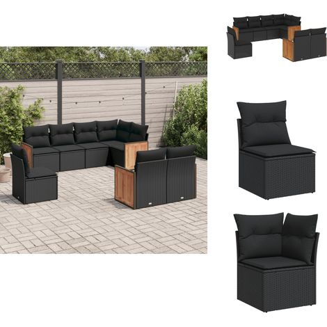 Salon de jardin 8 pcs avec coussins noir résine tressée - Salon De Jardin - Meuble De Jardin - Salon Extérieur - Ensemble De Canapés - Canapé D'angle (1/5)